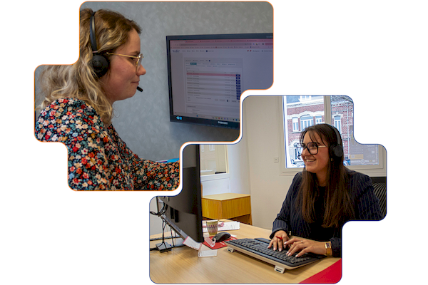 Technicienne et cliente au téléphone illustrant une communication fluide et détendue